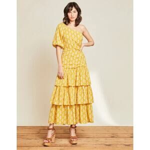 Veronica Beard yellow midi the Virginia One Shoulder Dress size 2